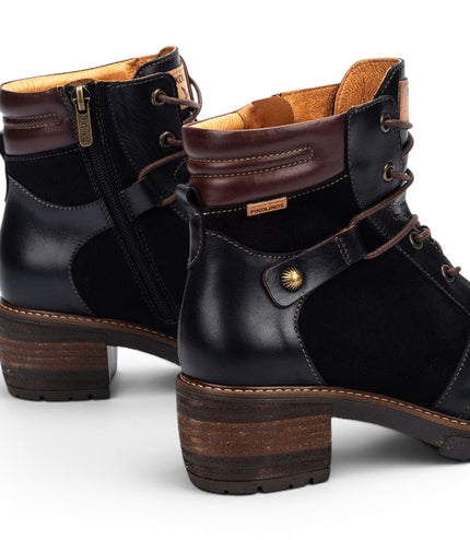 Pikolinos Women’s Black Leather Zip & Lace Up Heel Ankle Boots - San Sebastia