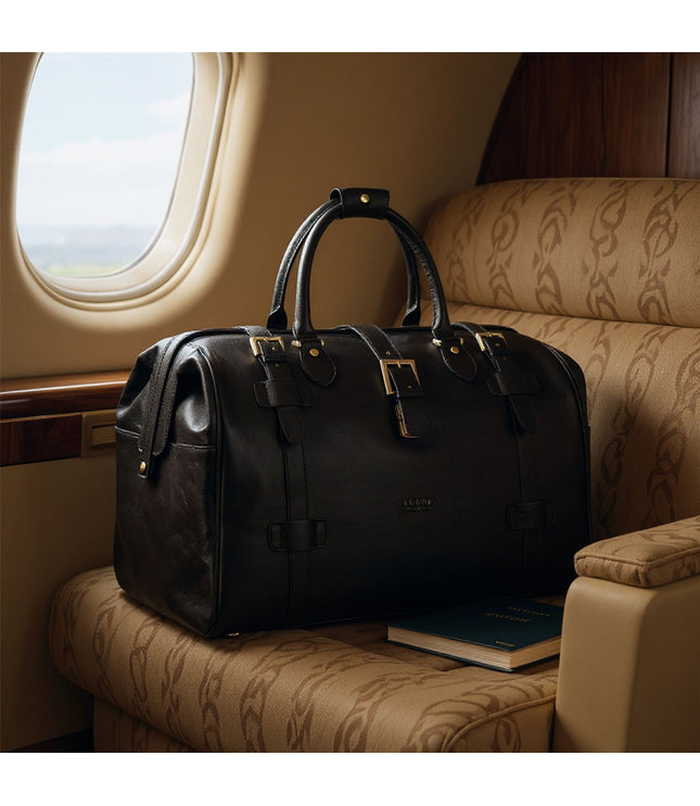 Genuine Leather Black Duffle Holdall Vintage Travel Gym Bag - Windsor