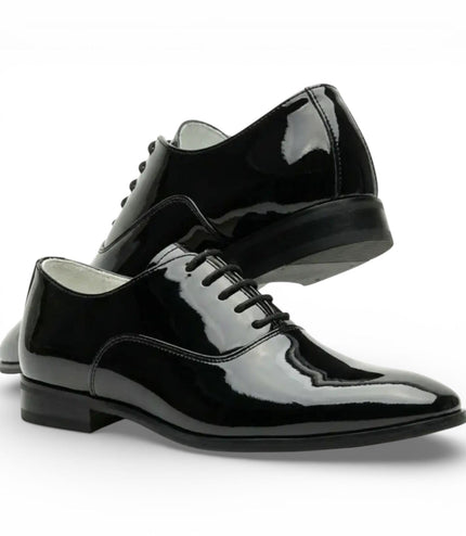 Men's Formal Black Patent PU Leather Oxford Dress Brogue Shoes