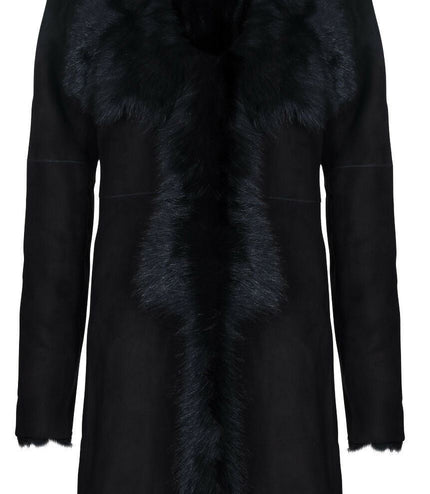 Womens Toscana Sheepskin Suede Trench Coat-Tbilisi - Black