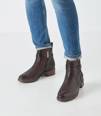 Tamaris Womens Mocca Brown Leather Buckled Zip Biker Ankle Boots