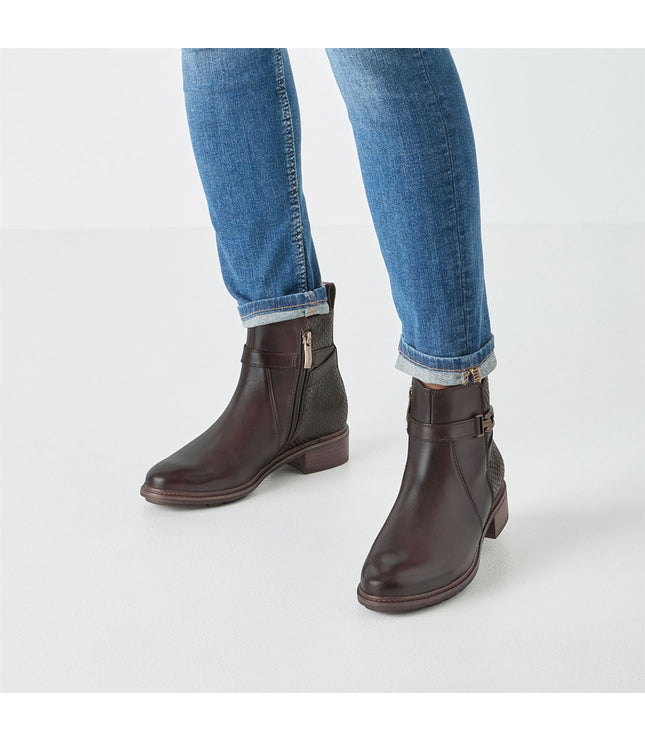 Tamaris Womens Mocca Brown Leather Buckled Zip Biker Ankle Boots