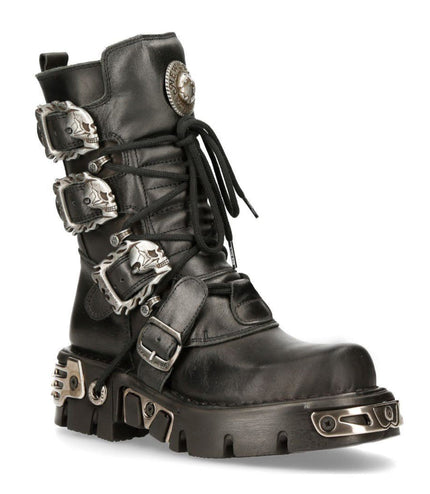 New Rock Black Mid-Calf Gothic Leather Boots - 391-S1