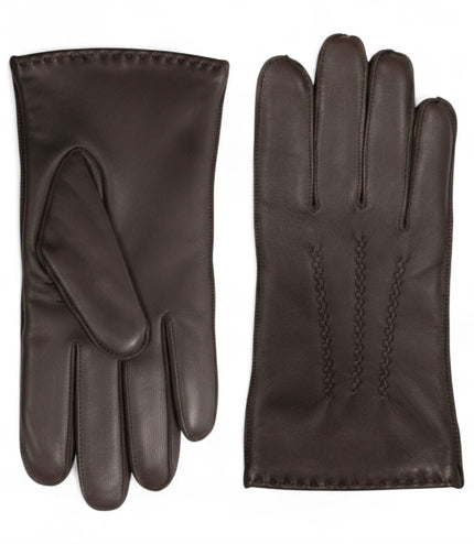 Men's Brown Italian Leather Warm Wool Lining Winter Stich Design Gloves - M-LGV-205