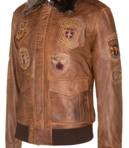 Mens Leather Air Force Bomber Jacket - Belgrade - Brown