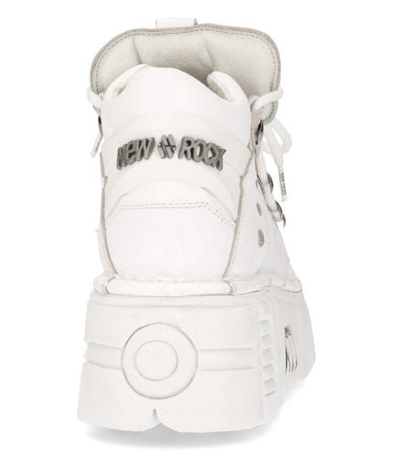 New Rock White Leather Gothic Ankle Boots - 106N-S8