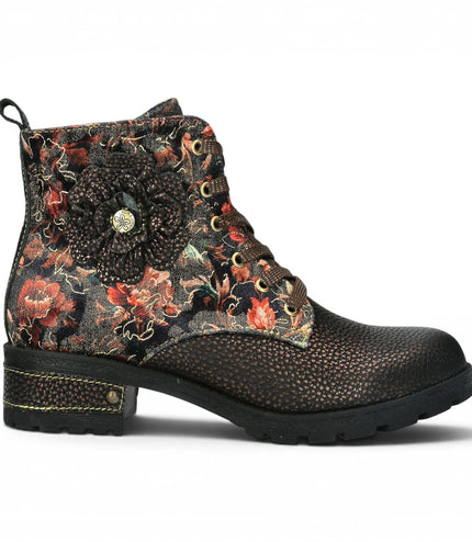 Laura Vita Women's Gothic Victorian Floral Bronze Leather Lace-up Boots - Cocrailo-47