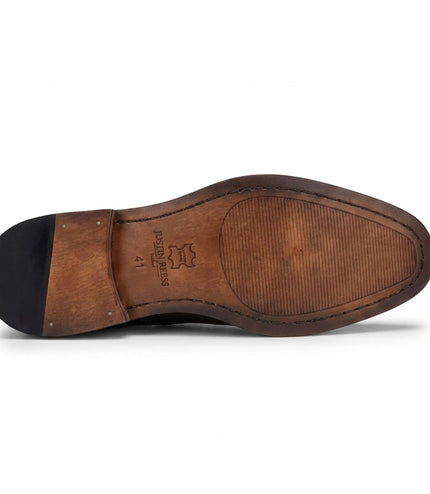 Justin Reess Men's Green Leather Cross-Stitch Toe Cap Oxford Shoes - Jett