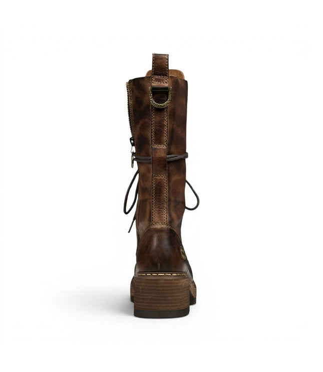 Windsorsmith Women's Brown Leather Lace-up Long Combat Boots - Roam