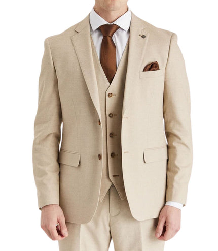 Men's Beige Lightweight Stitched Lapel Blazer