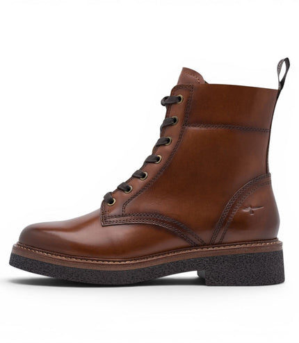 Tamaris Women's Brown Leather Lace-Up Combat Boots - 25224-47