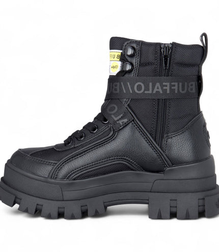 Buffalo Womens Black Chunky Platform High Ankle Combat Boots - ASPHA-COM1