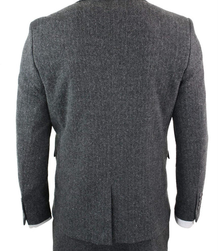 Men's 3 Piece Charcoal Grey Herringbone Tweed Suit