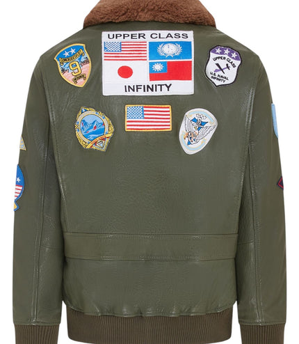 Mens A2 Top Gun Leather Bomber Jacket-Camborne - Green