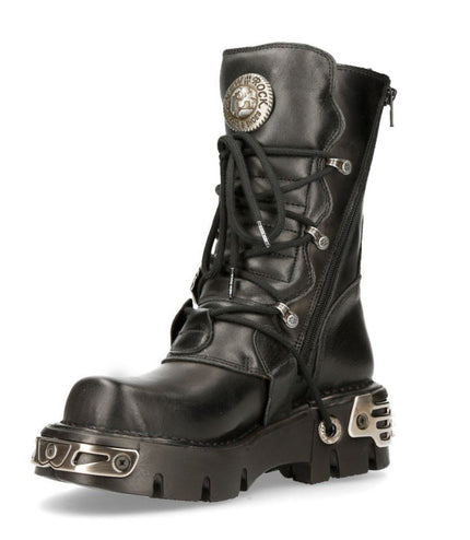 New Rock Black Mid-Calf Gothic Leather Boots - 391-S1
