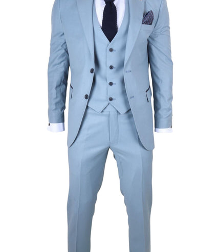 Men's 3 Piece Plain Blue Work Formal Suit