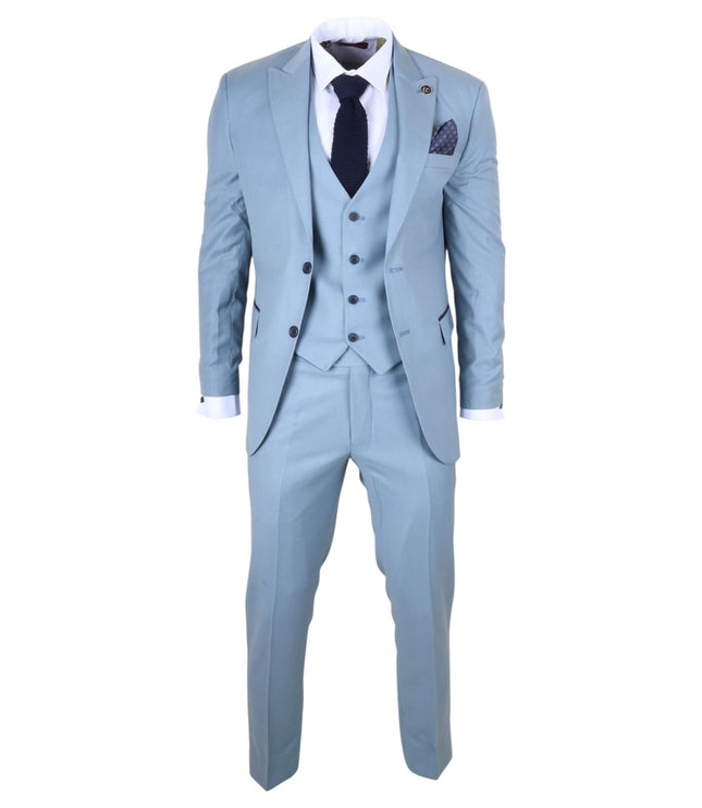 Men's 3 Piece Plain Blue Work Formal Suit