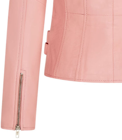 Womens Leather Brando Biker Jacket-Orlando - Baby Pink