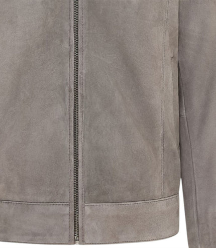 Mens Grey Goat Suede Leather Harrington Biker Jacket - Berlin