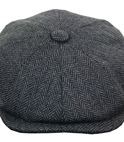 Mens Peaky Blinders Charcoal Tweed Gatsby Flat Baker Hat