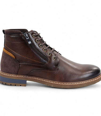 Men's Brown Biker Lace-Up Ankle Boots