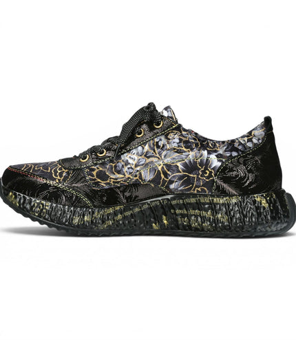 Laura Vita Women's Goth Victorian Floral Black Leather Trainer Sneaker - Burton-43