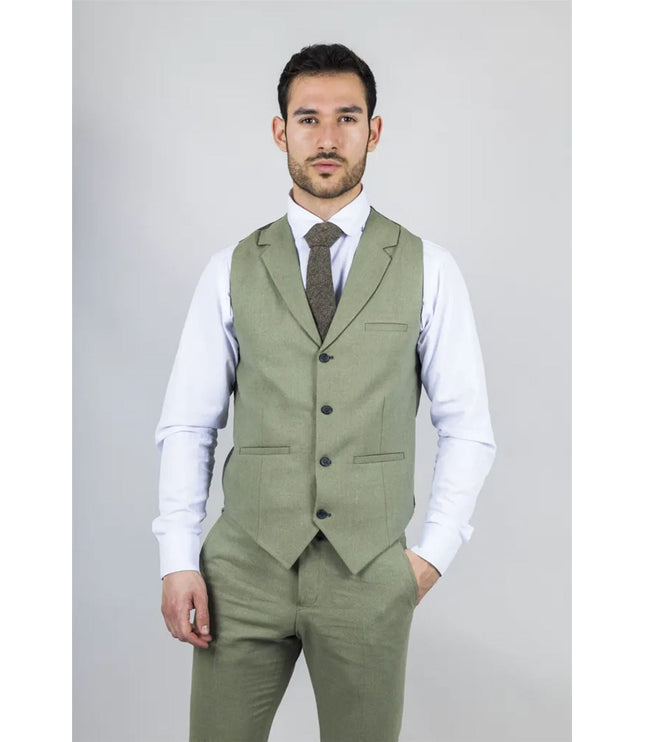 Men's Sage Green Tailor Fit 3 Piece Linen Summer Wedding Suit
