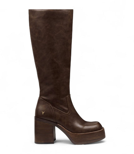 Windsorsmith Womens Oak Brown Faux Leather Knee-High Platform Heel Boots - Niche