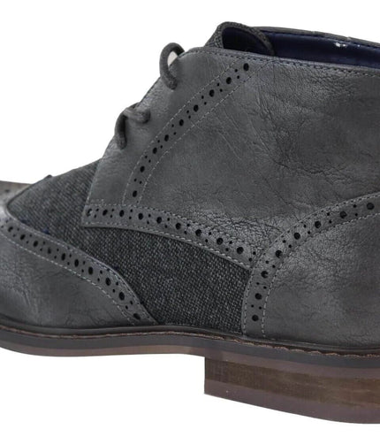 Mens Classic Tweed Oxford Brogue Ankle Boots In Grey Leather