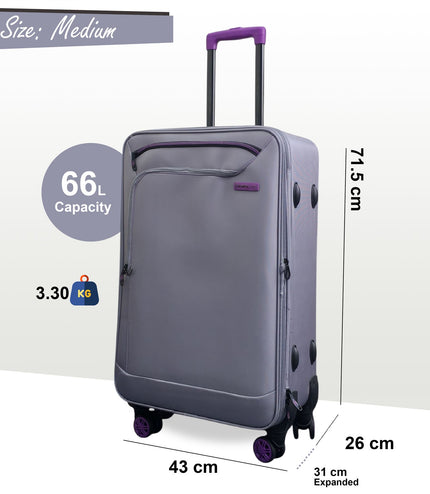 Handa Medium Soft Shell Suitcase in Grey