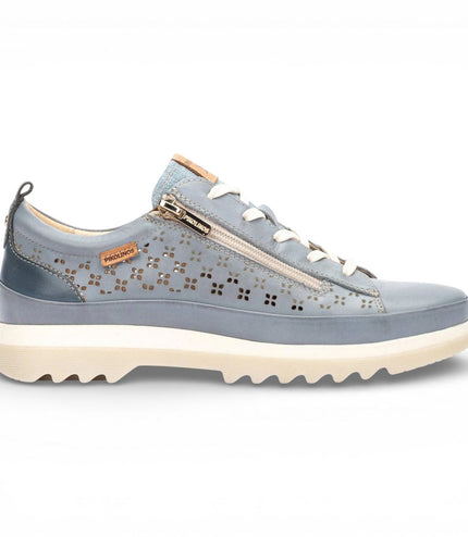 Pikolinos Women's Denim Blue Leather Lace Up Zip Trainer Sneaker Shoes - Vigo