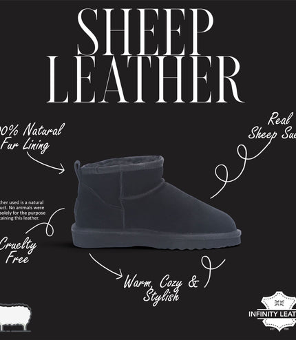 Women's Black Genuine Sheepskin Real Fur Winter Ankle Boots - Sable