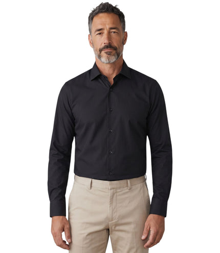 Men's Black Slim Fit Long Sleeve Formal Plain Dress Shirt - JP