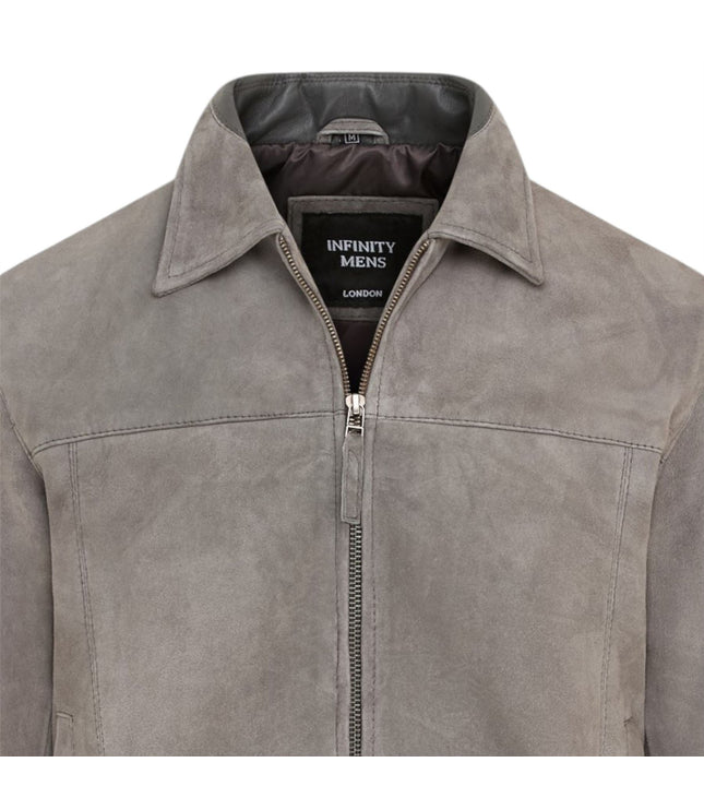 Mens Retro Brown 100% Goat Suede Leather Harington Biker Jacket - Stone