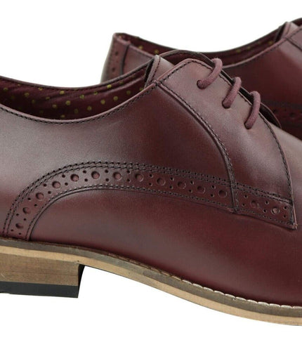 Mens Classic Oxford Brogue Derby Shoes In Cherry Leather