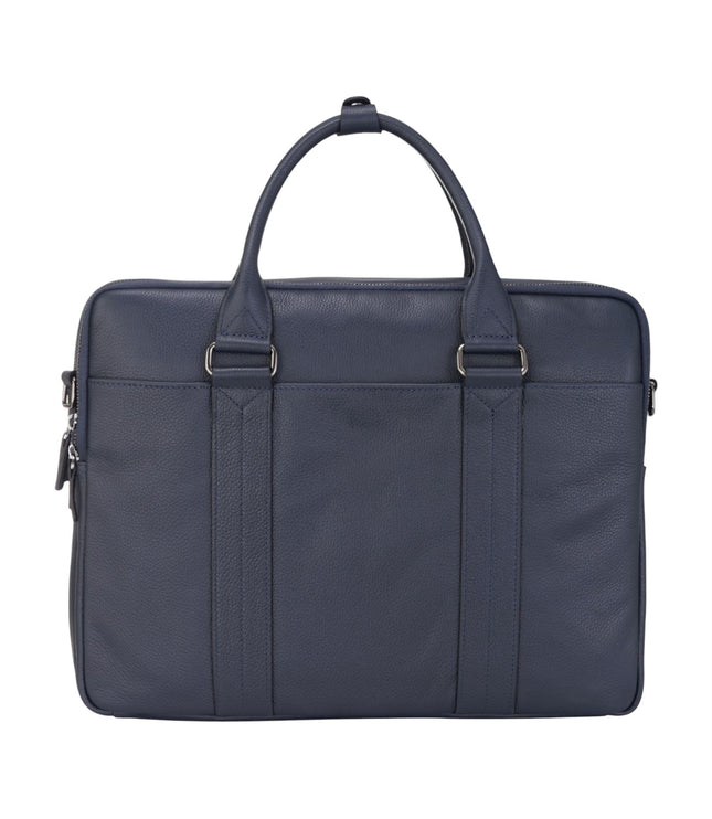 Genuine Leather Navy Laptop Business Briefcase Office Work Travel Bag - Sutton