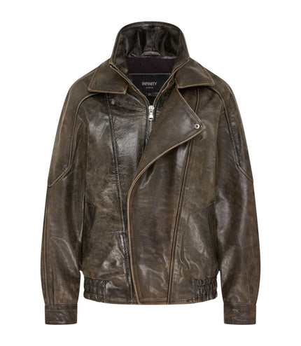 Mens Brown Cow Leather Biker Blouson Jacket - Bomber