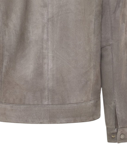 Mens Retro Brown 100% Goat Suede Leather Harington Biker Jacket - Stone