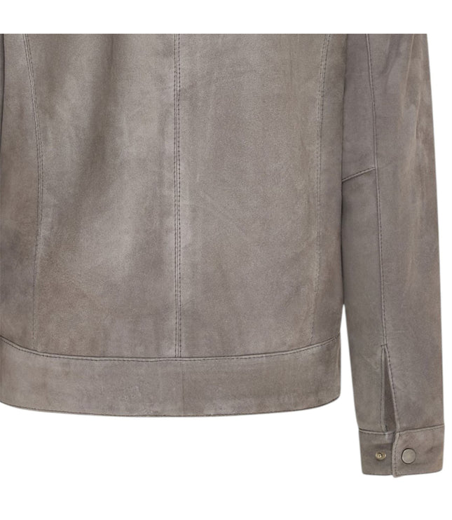 Mens Retro Brown 100% Goat Suede Leather Harington Biker Jacket - Stone