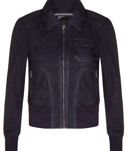 Womens Leather MA-1 Varsity Jacket-Ann Arbor - Navy