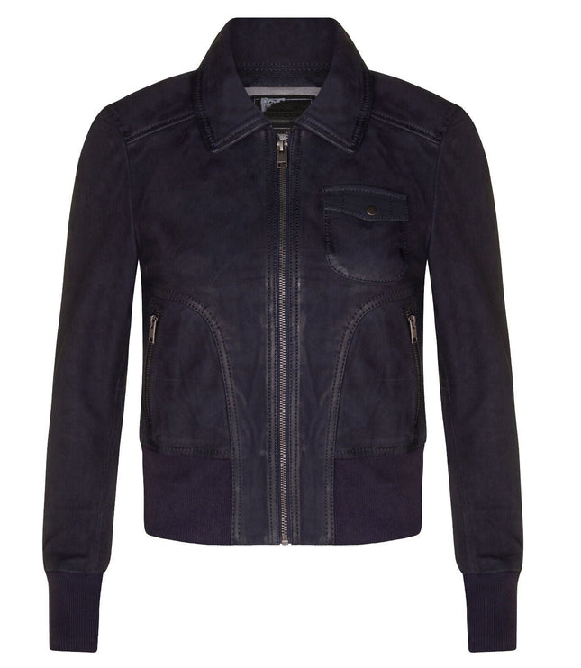 Womens Leather MA-1 Varsity Jacket-Ann Arbor - Navy