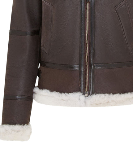 Womens Creck Brown Hooded Sheepskin Flying Leather Jacket-Palermo