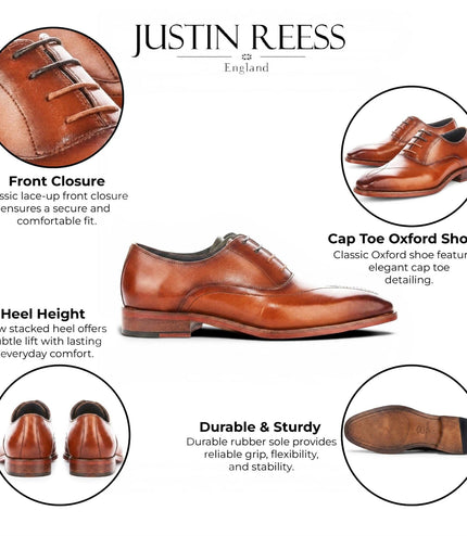 Justin Reess Men's Tan Leather Cross-Stitch Toe Cap Oxford Shoes - Jett