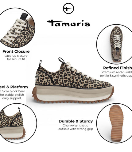 Tamaris Women's Platform Trainers Leopard Print Sneaker Shoes