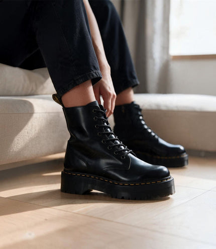 Dr Martens Jadon Black Smooth Leather Platform Boots - 15265001