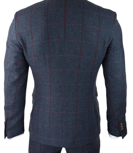 Mens Herringbone Tweed Suit 3 Piece Navy Blue Peaky Blinders 1920s Tailored Fit