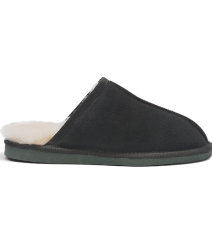Men's Genuine Sheepskin Olive Green Suede Mule Winter Warm Non-Slip - Highland