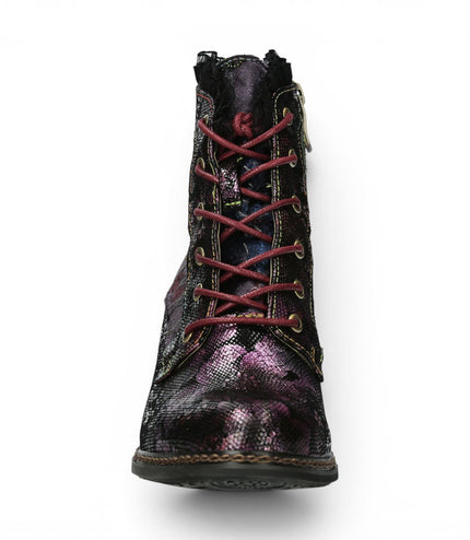 Laura Vita Women's Floral Goth Victorian Violet Leather Heeled Ankle Boots - Alcizeeo-190