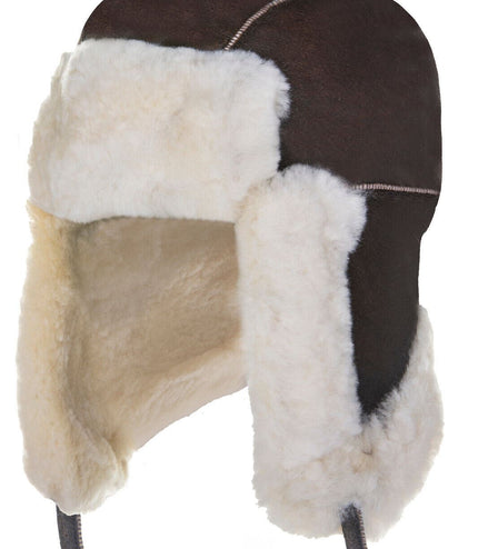 Men's B3 Brown Cream RAF Aviator Shearling Sheepskin WW2 Flying Hat Helmet
