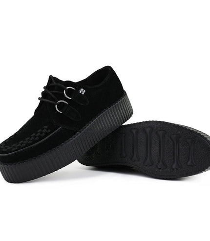 TUK Viva High Creeper Black Suede Platform Lace-Up Goth Shoes - AV7757